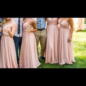 Blush colored Strapless bridesmaid dress